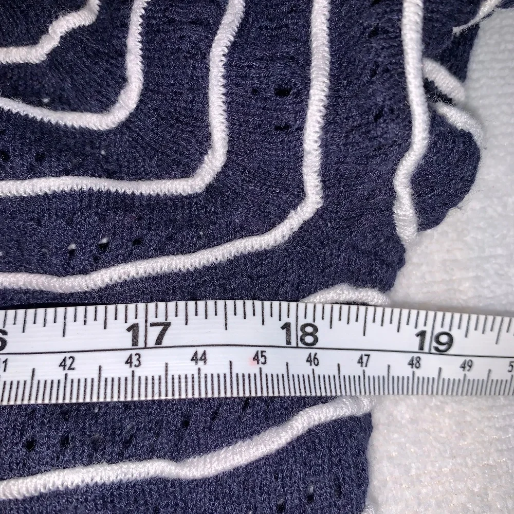 Nautical Striped Knit Sweater Navy White 3/4 Sleeve Size M – Lightweight Coastal - Picture 10 of 11